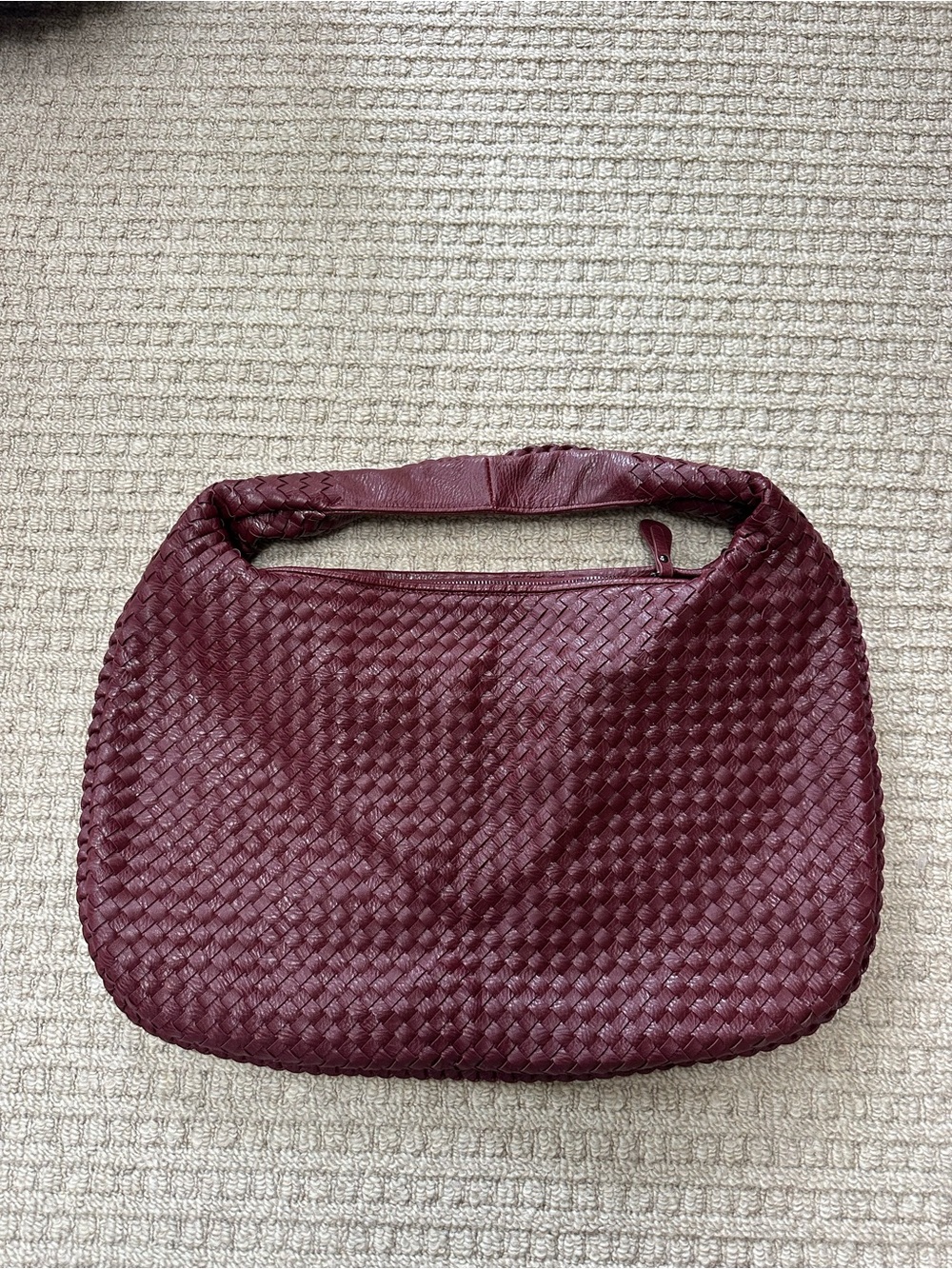 Burgundy Woven Faux Leather Intrecciato Braided Boho Maxi Shoulder Bag